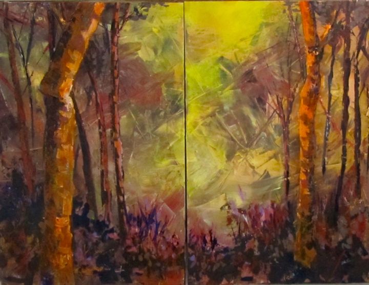 Painting titled "black-bird-forest-3…" by Bobbie O'Toole, Original Artwork, Acrylic