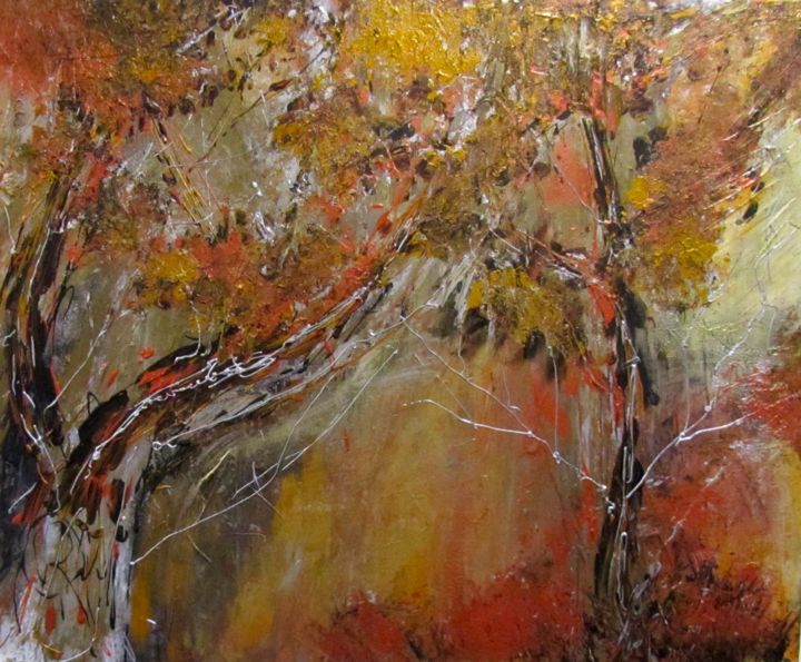 Schilderij getiteld "Late Fall" door Bobbie O'Toole, Origineel Kunstwerk, Acryl Gemonteerd op Frame voor houten brancard