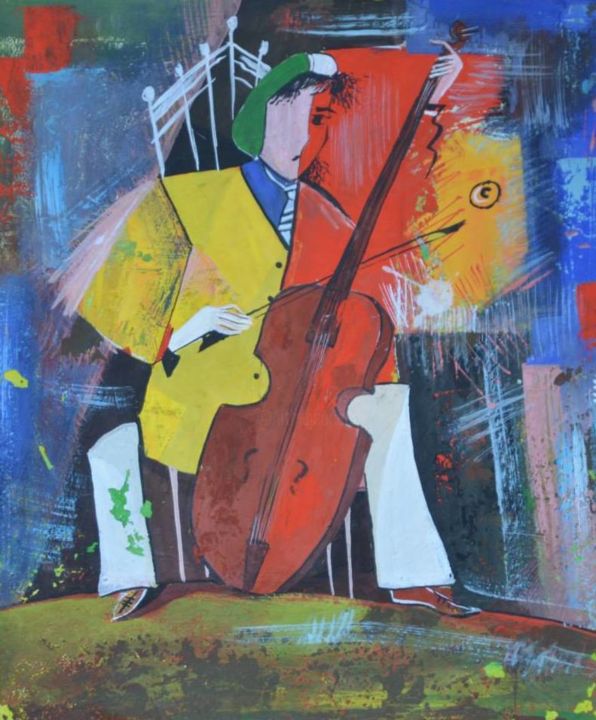 Drawing titled "''the violin man''" by Mrtz, Original Artwork, Pastel