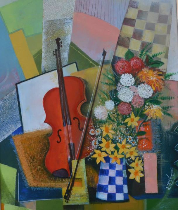 Pintura titulada "music and flowers" por Mrtz, Obra de arte original, Acuarela