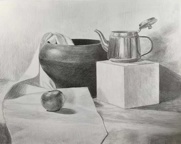 Drawing titled "Посуда" by Ajgul Jaska, Original Artwork, Pencil