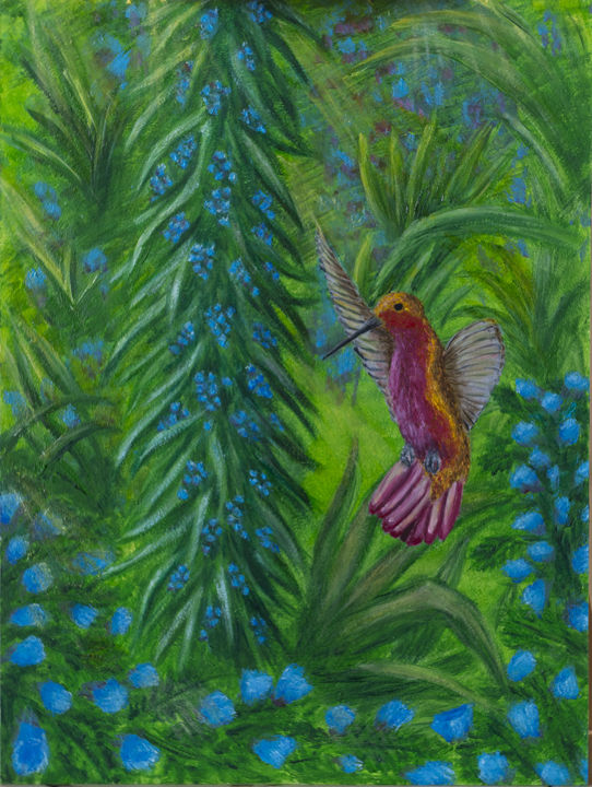 Картина под названием "Colibri" - Ms Selene, Подлинное произведение искусства, Масло