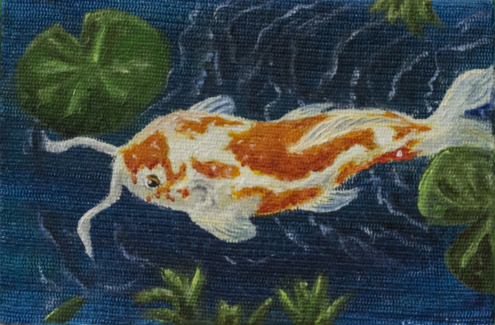 Картина под названием "Japan carp" - Ms Selene, Подлинное произведение искусства, Масло