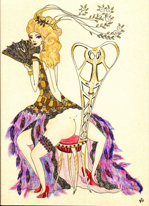 Dessin intitulée "Four legs lady" par Daria Lisenko, Œuvre d'art originale, Crayon