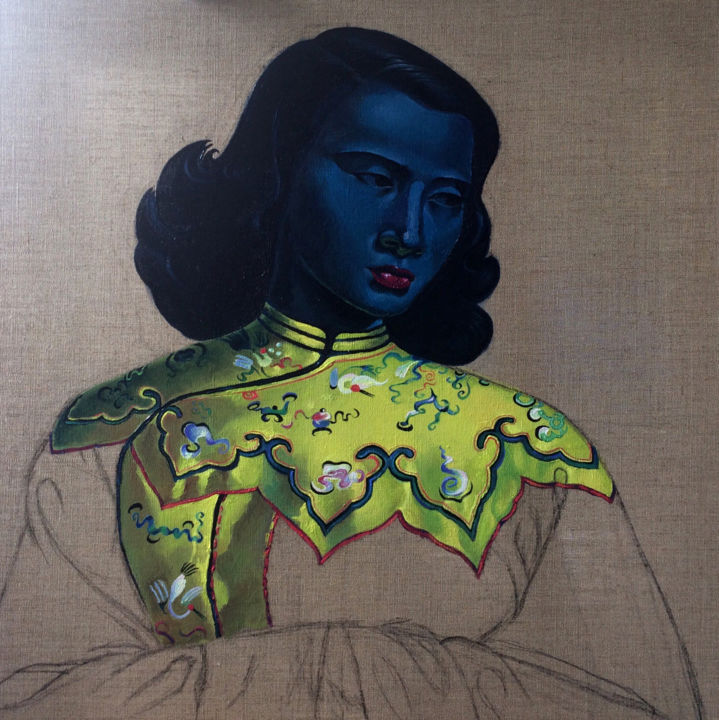 Schilderij getiteld "Chinese Girl II" door Eva-Jo, Origineel Kunstwerk, Olie