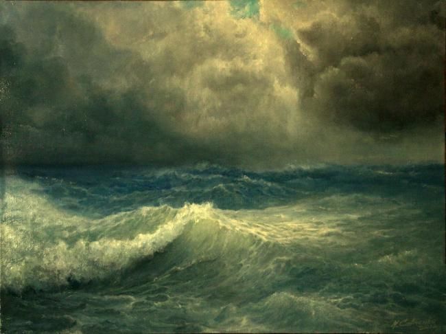 Painting titled "SEA AND SKY" by Mike Satcher, Original Artwork, Oil