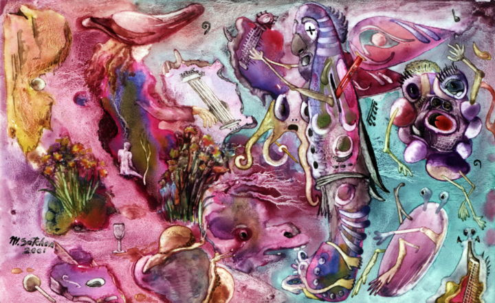 Peinture intitulée "Pink Musical Dream" par Mike Satcher, Œuvre d'art originale