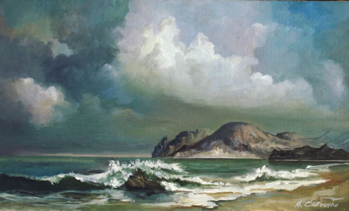 Painting titled "Violet cloud" by Mike Satcher, Original Artwork, Oil