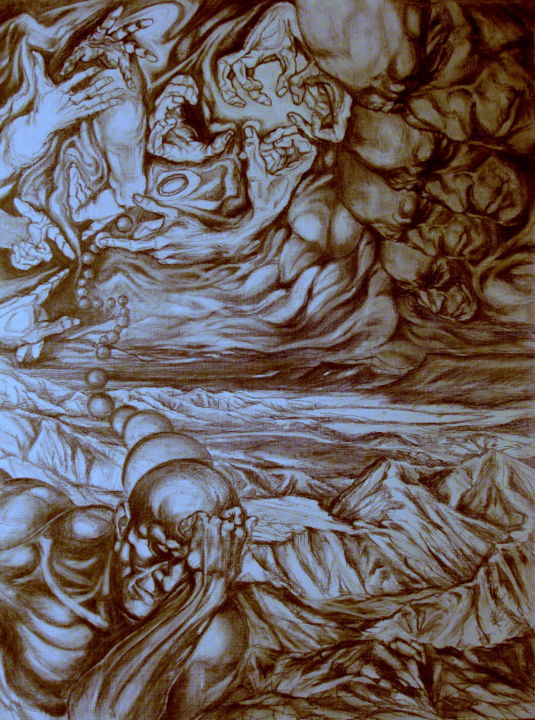 Σχέδιο με τίτλο "TITAN IN DESERT" από Mike Satcher, Αυθεντικά έργα τέχνης, Μολύβι