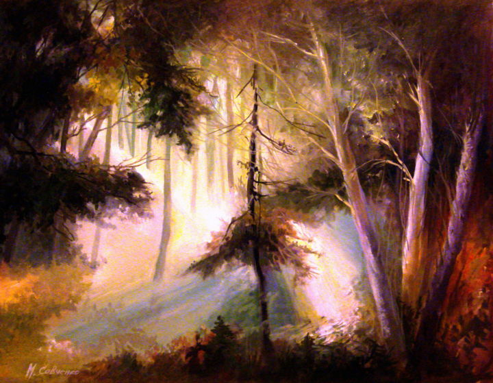 Painting titled "FOREST FOREST FOREST" by Mike Satcher, Original Artwork, Oil