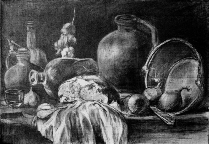 Drawing titled "Still life with bre…" by Mike Satcher, Original Artwork, Pencil