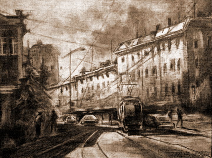 Drawing titled "LIFE IN THE CITY" by Mike Satcher, Original Artwork, Charcoal