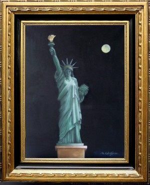 Painting titled "Statue de la liberté" by Martine Suzanne Calvayrac, Original Artwork, Oil