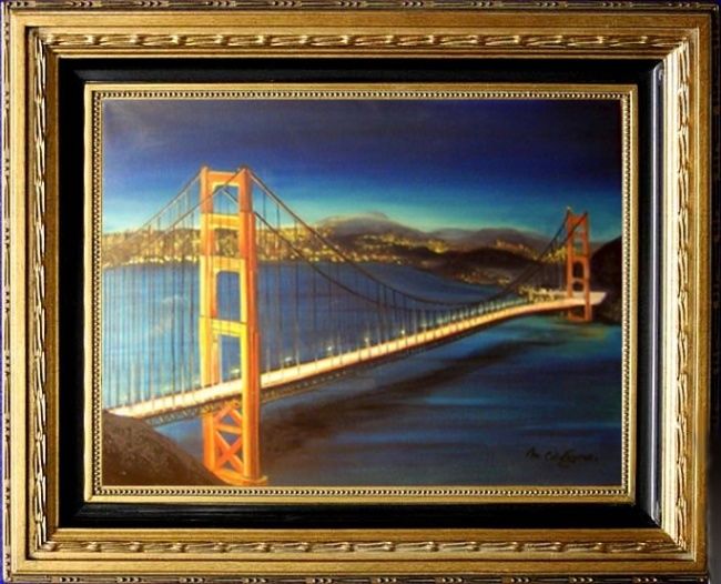 Painting titled "Golden gate bridge" by Martine Suzanne Calvayrac, Original Artwork, Oil