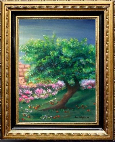 Painting titled "Le pommier" by Martine Suzanne Calvayrac, Original Artwork, Oil