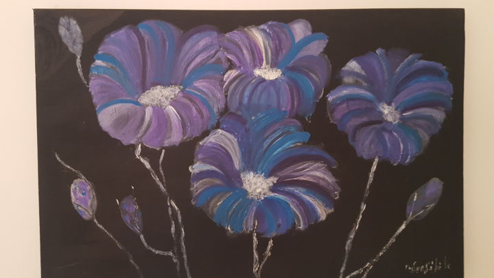 Peinture intitulée "Bleuets" par Mireille Sensibile, Œuvre d'art originale