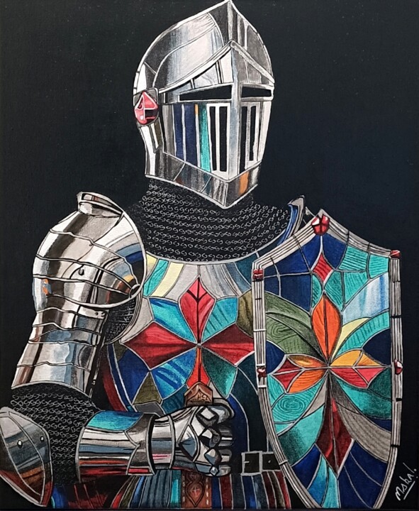 Pintura titulada "Prismatic knight" por Mskal, Obra de arte original, Acrílico Montado en Bastidor de camilla de madera