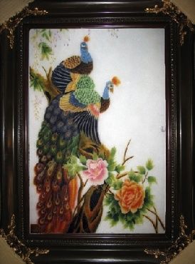 Pittura intitolato "peafowl 01" da Anh Ngoc Le, Opera d'arte originale, Olio