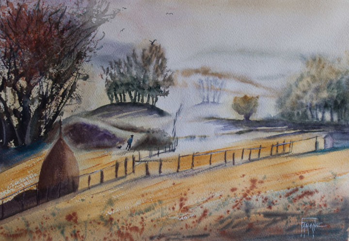 Peinture intitulée "Promenade en campag…" par Michelle Alias Farane Thébault, Œuvre d'art originale, Aquarelle