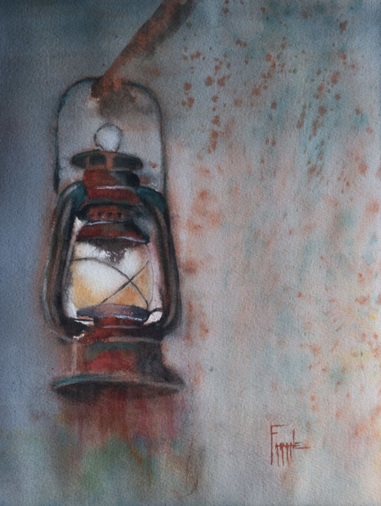 Pintura titulada "la lampe" por Michelle Alias Farane Thébault, Obra de arte original, Acuarela