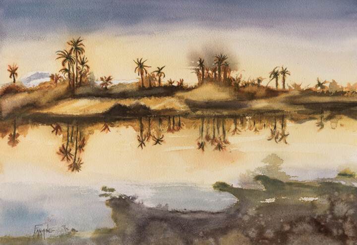 Pintura intitulada "Zkoura Maroc" por Michelle Alias Farane Thébault, Obras de arte originais, Aquarela
