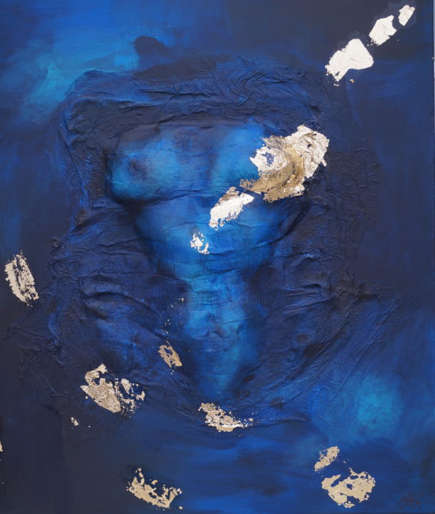 Peinture intitulée "Buste céleste - feu…" par Marine Tessier, Œuvre d'art originale, Acrylique