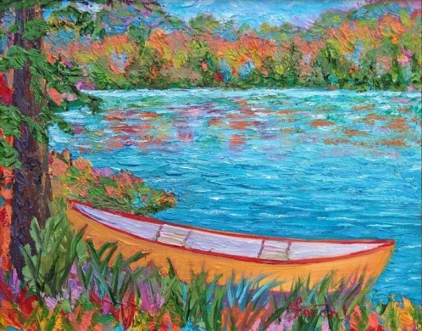 Painting titled "Canoing" by Marie-Therese Forand, Original Artwork
