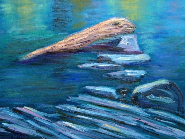 Painting titled "Loch Ness Sunbathin…" by Marie-Therese Forand, Original Artwork, Oil