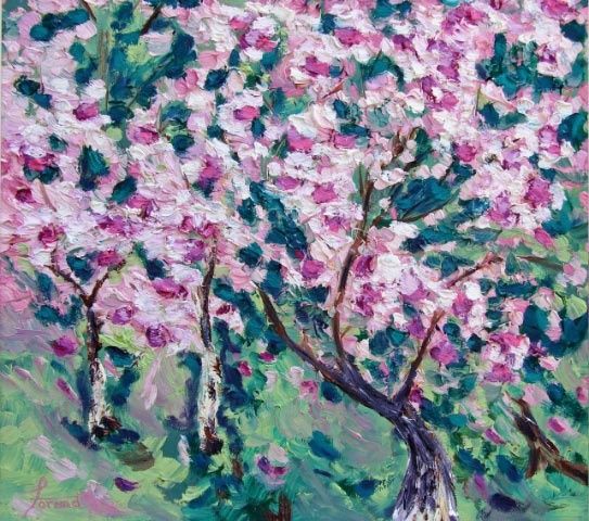 Painting titled "Apple Blossoms" by Marie-Therese Forand, Original Artwork