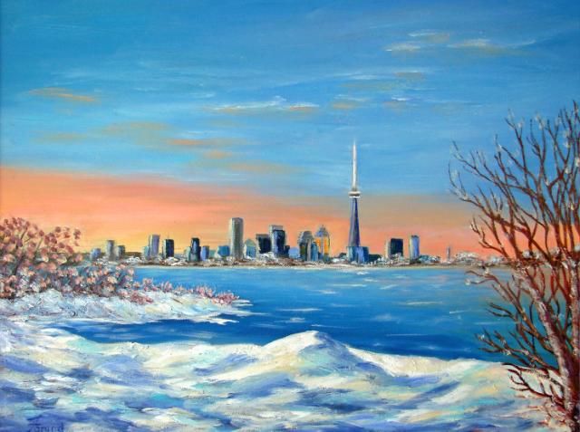 Painting titled "Toronto Sunset" by Marie-Therese Forand, Original Artwork