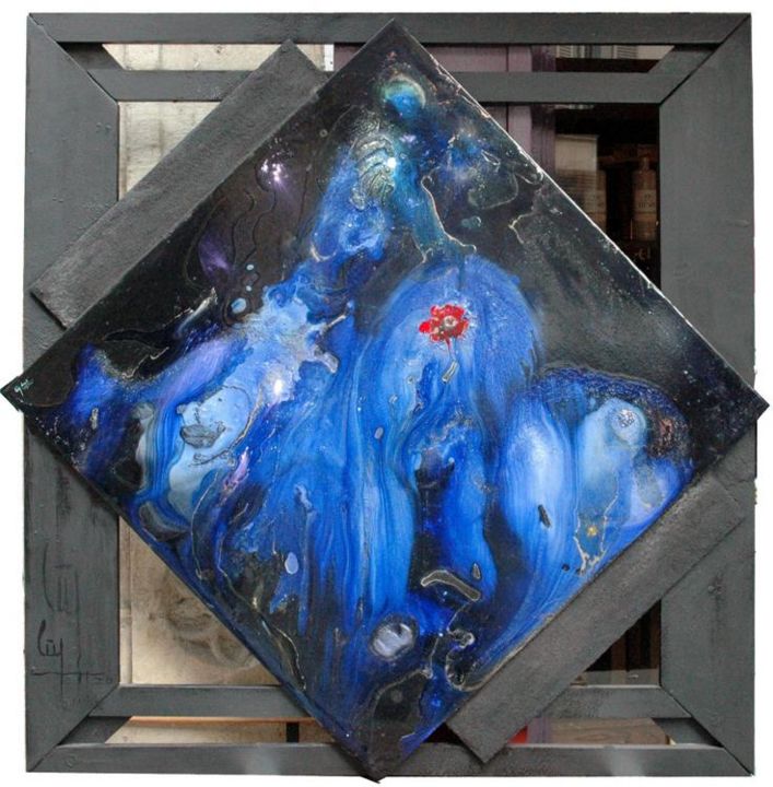 Картина под названием "bleu de mu" - Mu Tranier Alaux, Подлинное произведение искусства