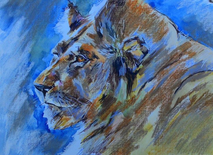 Painting titled "Lion.jpg" by Uliana Maiskaia, Original Artwork, Watercolor