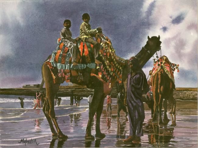 Painting titled "camel riding" by Mubashir Iqbal, Original Artwork