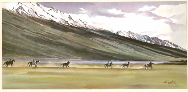 Painting titled "shandur polo match" by Mubashir Iqbal, Original Artwork