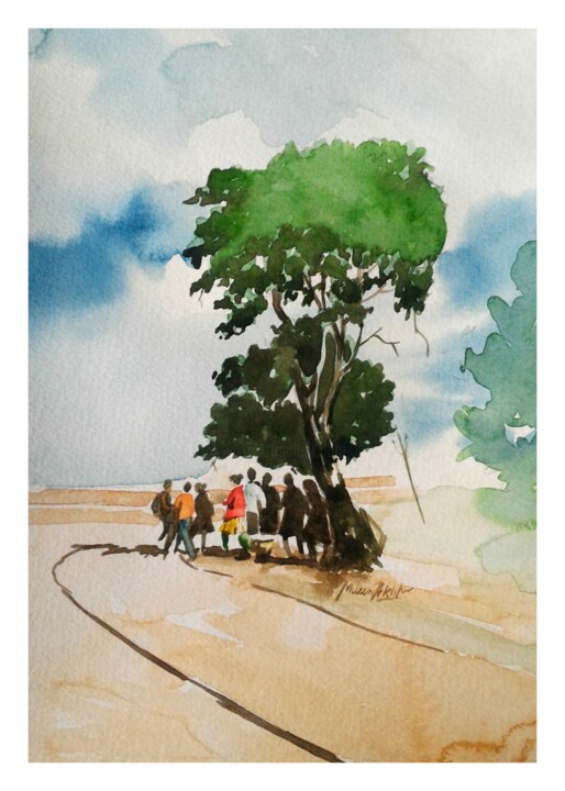 「Under The Tree Shad…」というタイトルの絵画 Mueen Akhtarによって, オリジナルのアートワーク, 水彩画