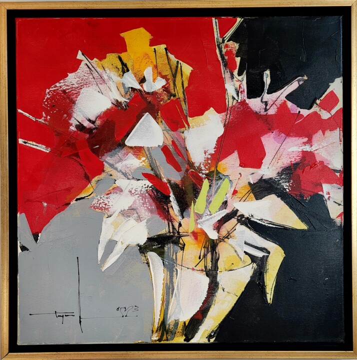 Painting titled "FLOWERS" by Mugur Popa, Original Artwork, Acrylic Mounted on Wood Stretcher frame