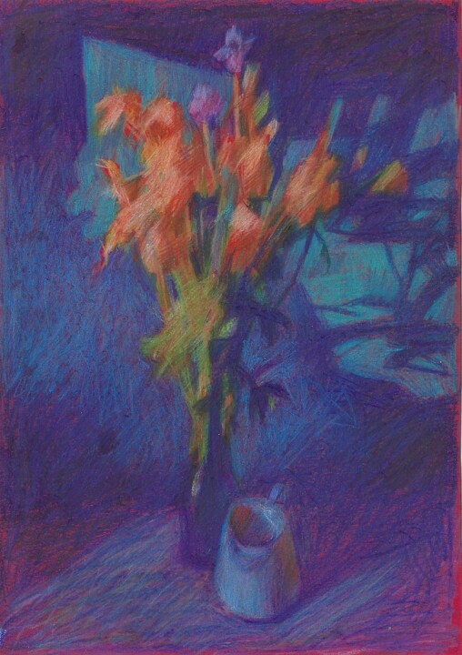 Dessin intitulée "Fleurs jaunes" par Evgeniya Kolchina, Œuvre d'art originale, Conté