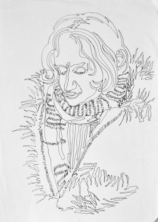 「Girl in a fur coat」というタイトルの描画 Evgeniya Kolchinaによって, オリジナルのアートワーク, インク