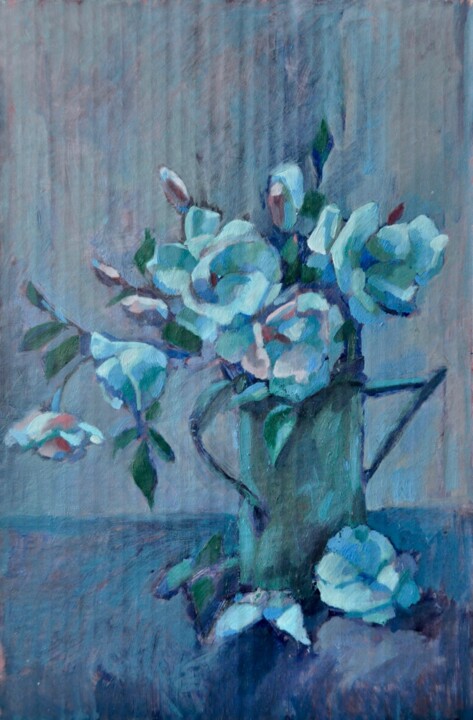Painting titled "Winter roses" by Evgeniya Kolchina, Original Artwork, Oil