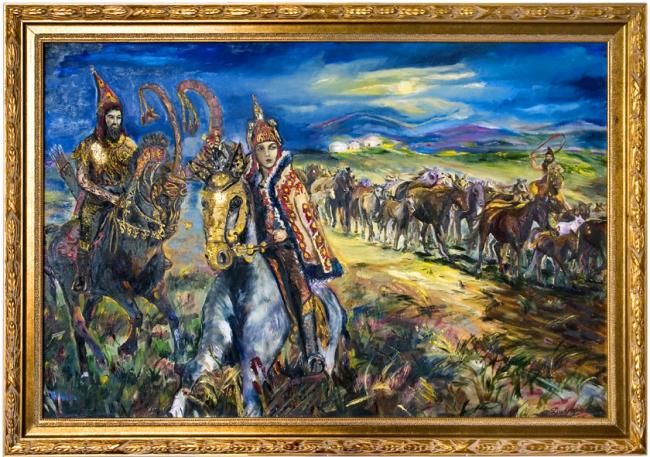 Painting titled "На просторах Еврази…" by Dana Mukanova Khurschudyan, Original Artwork, Oil