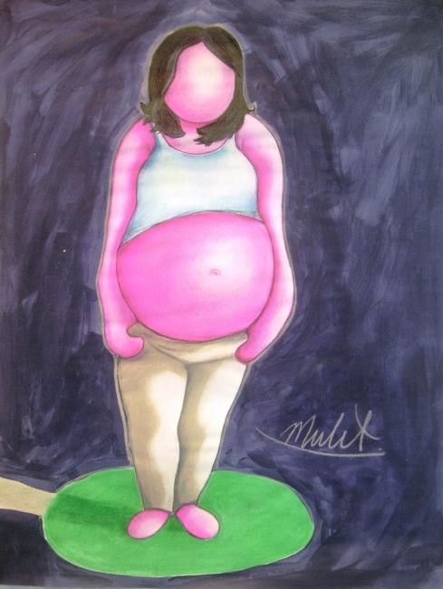Pittura intitolato ""Posing Pregnant"" da Modesto Mulet, Opera d'arte originale, Altro