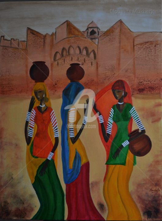 Painting titled "The desert women" by Mumuscape, Original Artwork, Acrylic