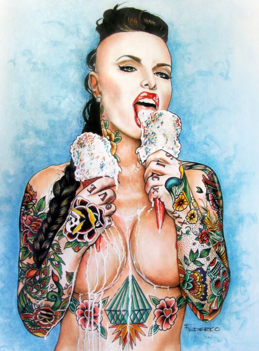 Картина под названием "Wanna Lick?" - Alyn Federico, Подлинное произведение искусства, Мел