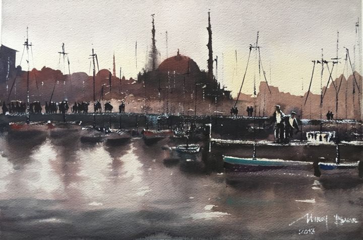 Painting titled "İSTANBUL 4" by Murat Bakir, Original Artwork, Watercolor