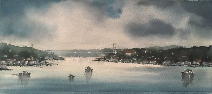 Painting titled "istanbul" by Murat Bakir, Original Artwork, Watercolor