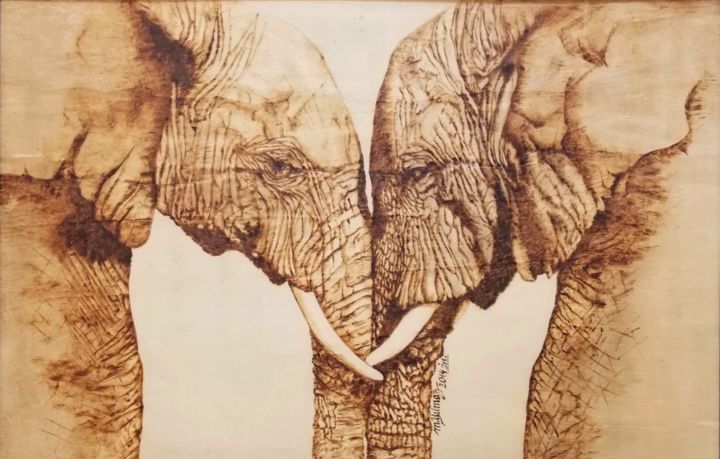 Incisioni, stampe intitolato "The Elephants" da Murat Yilmaz, Opera d'arte originale, Encausti