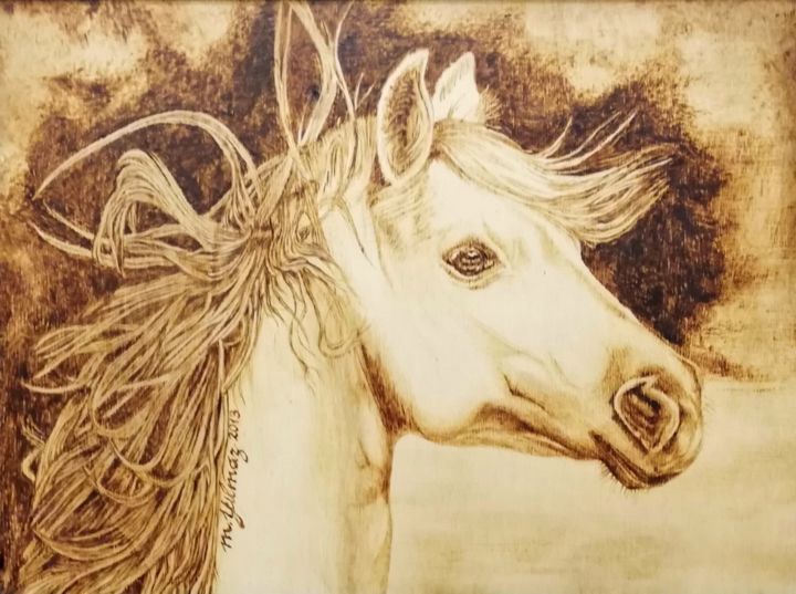 Printmaking titled "The Horse Portrait" by Murat Yilmaz, Original Artwork, Encaustic