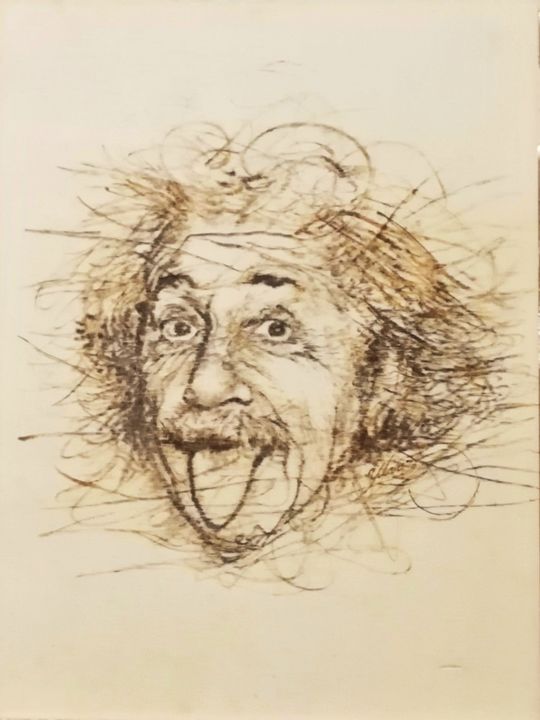 Gravures & estampes intitulée "Albert Einstein Pose" par Murat Yilmaz, Œuvre d'art originale, Encaustique