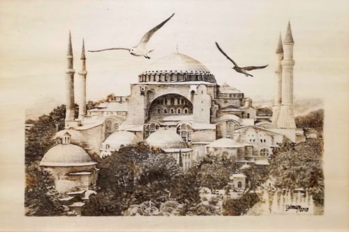 Gravures & estampes intitulée "The Hagia Sophia" par Murat Yilmaz, Œuvre d'art originale, Encaustique