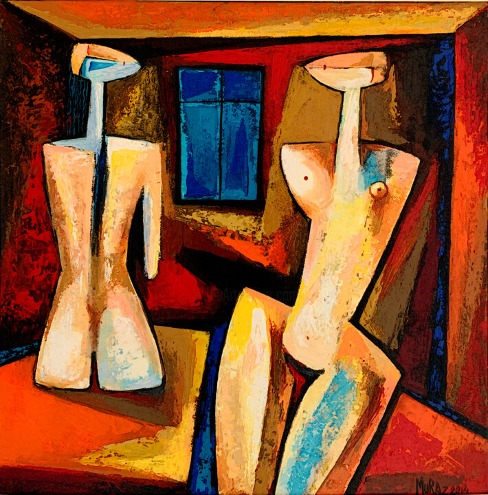 Painting titled "Conversation" by Muraz Martirosyan, Original Artwork, Acrylic Mounted on Wood Stretcher frame
